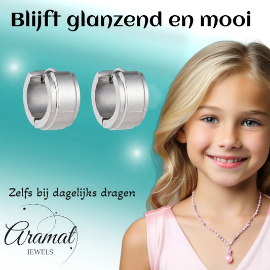 Oorringen – 13mm Mini Creool Opstaande Streep RVS Zilverkleur Unisex