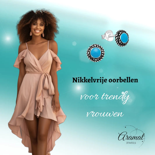 Oorstekers – Sterling Zilver Bali Etnisch Blauw Emaille 6mm Rond Geoxideerd