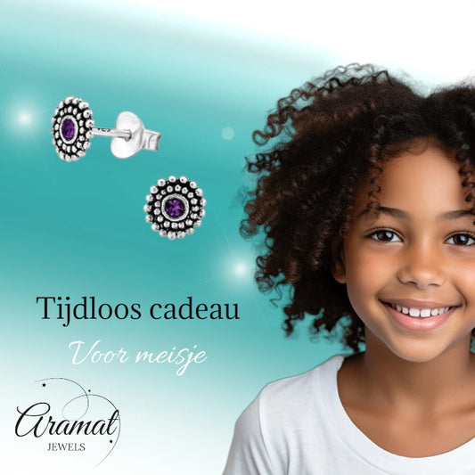 Kleine elegante oorbellen sterling zilver met paars kristal, boho sieraad cadeau voor vrouwen.