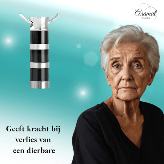 Ashanger Cilinder - RVS met Zwart - Zilveren Strepen - hang428 - Gedenkhangers kopen# - alles - ashangers - Assieraad