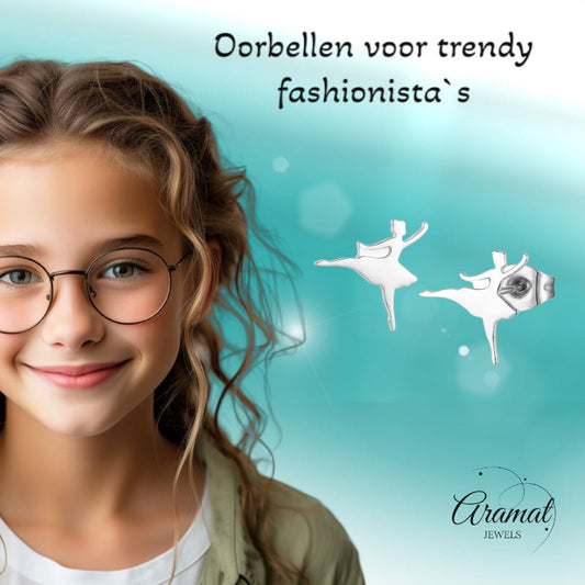 Ballerina Oorstekers RVS – Zilverkleur 11mm - Aramat Jewels - Oorbellen - cadeautip