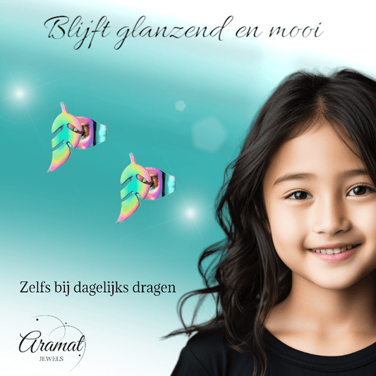 Bladvormige Oorbellen – RVS – 5x13 mm – Uniseks Regenboogkleur - oor151 - Oorbellen kopen# - 13mm - alles - blad