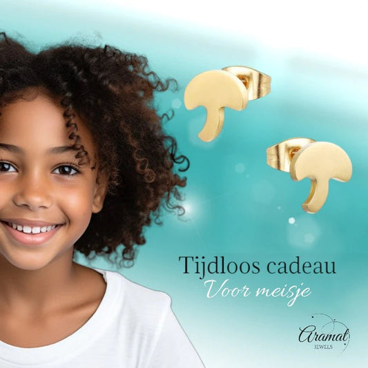 Goudkleurige Paddenstoel Oorbellen 10mm - oor4126 - Oorbellen kopen# - 10mm - alles - dames