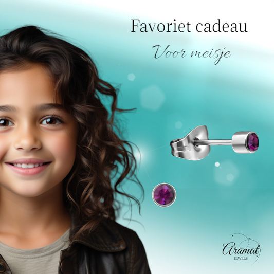 Mini oorstekers lavendel kristal – 3mm RVS