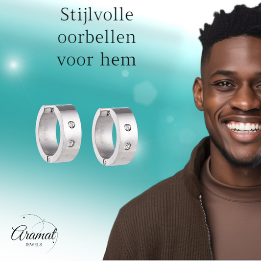 Brede mini Huggies met Kristal 13x7mm