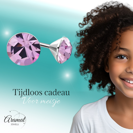 Lila Kristallen Oorstekers – 3mm – RVS