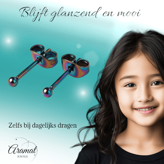Regenboogkleurige mini oorstuds 2 mm - oor4130 - Oorbellen kopen# - 2mm - alles - bolletjes