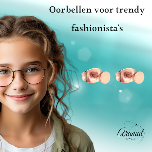 Rosekleurige Ronde Oorstekers RVS 4mm