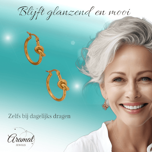 Ronde Oorringen 20x22mm met Knoop – Goudkleurig RVS - oor6350 - 36660 - Oorringen kopen# - 20mm - alles - cadeau