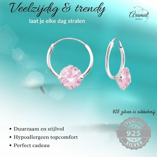 Roze Zirkonia Oorringetjes kind - Aramat Jewels - Oorringen - cadeautip