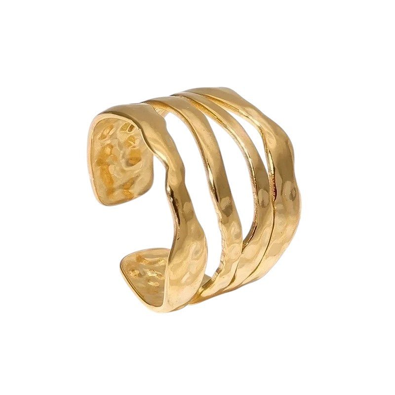RVS Damesring Verstelbaar – 4 Grillige Lijnen – 17 mm - ring349 - 73906 - Ringen kopen# - Goudkleur - alles - boho