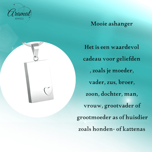 Stalen Ashanger Rechthoek met Klein Hartje - hang284 - Gedenkhangers kopen# - 40mm - alles - ashangers