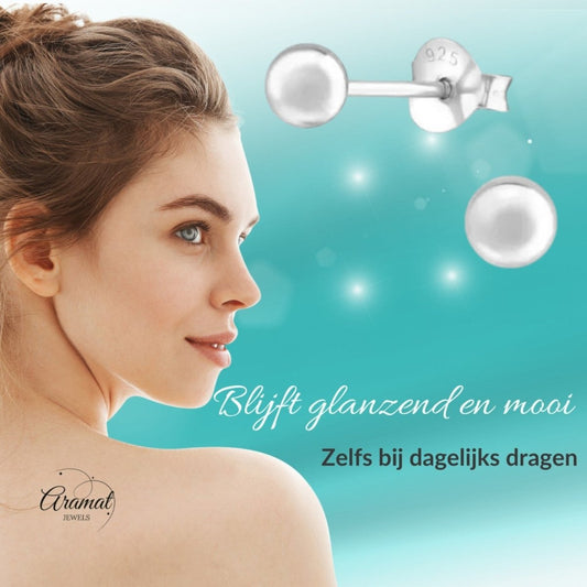 Zilveren Bolletjes Oorbellen 925 Zilver - Aramat Jewels - Oorbellen - cadeautip
