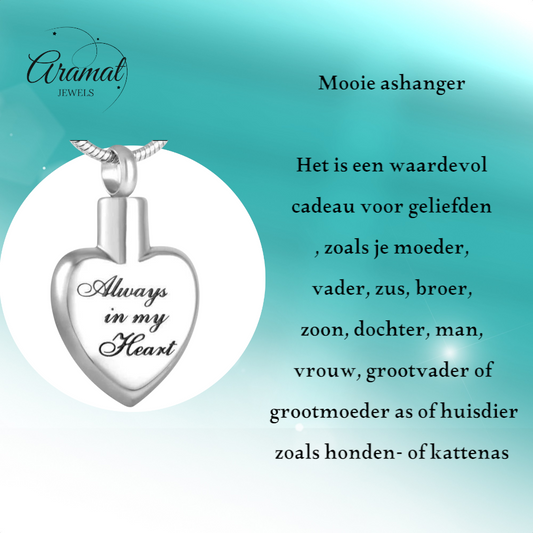 Ashanger hart Always in my heart – zilverkleur