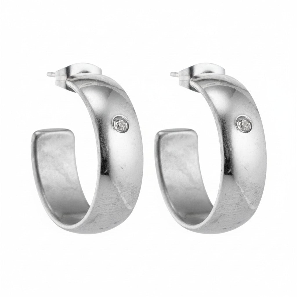 Oorbellen – 23mm Hoepel Creool Zirkonia Accent RVS Zilverkleur Unisex