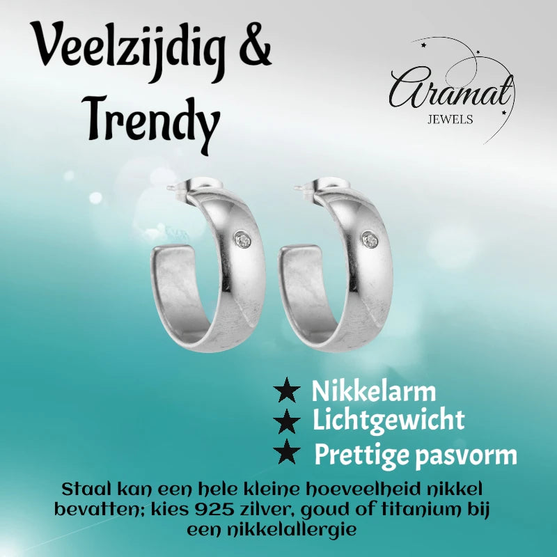 Oorbellen – 23mm Hoepel Creool Zirkonia Accent RVS Zilverkleur Unisex