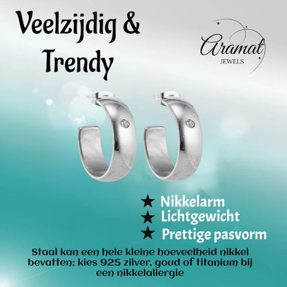 Oorbellen – 23mm Hoepel Creool Zirkonia Accent RVS Zilverkleur Unisex