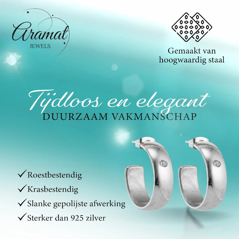Oorbellen – 23mm Hoepel Creool Zirkonia Accent RVS Zilverkleur Unisex