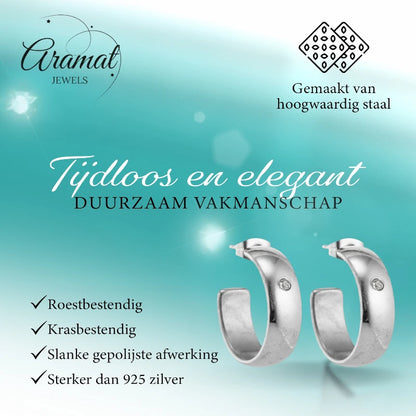 Oorbellen – 23mm Hoepel Creool Zirkonia Accent RVS Zilverkleur Unisex