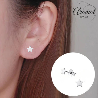 925 Sterling Zilveren Platte Sterretjes Oorknopjes 4mm - Aramat Jewels - Oorbellen - cadeautip