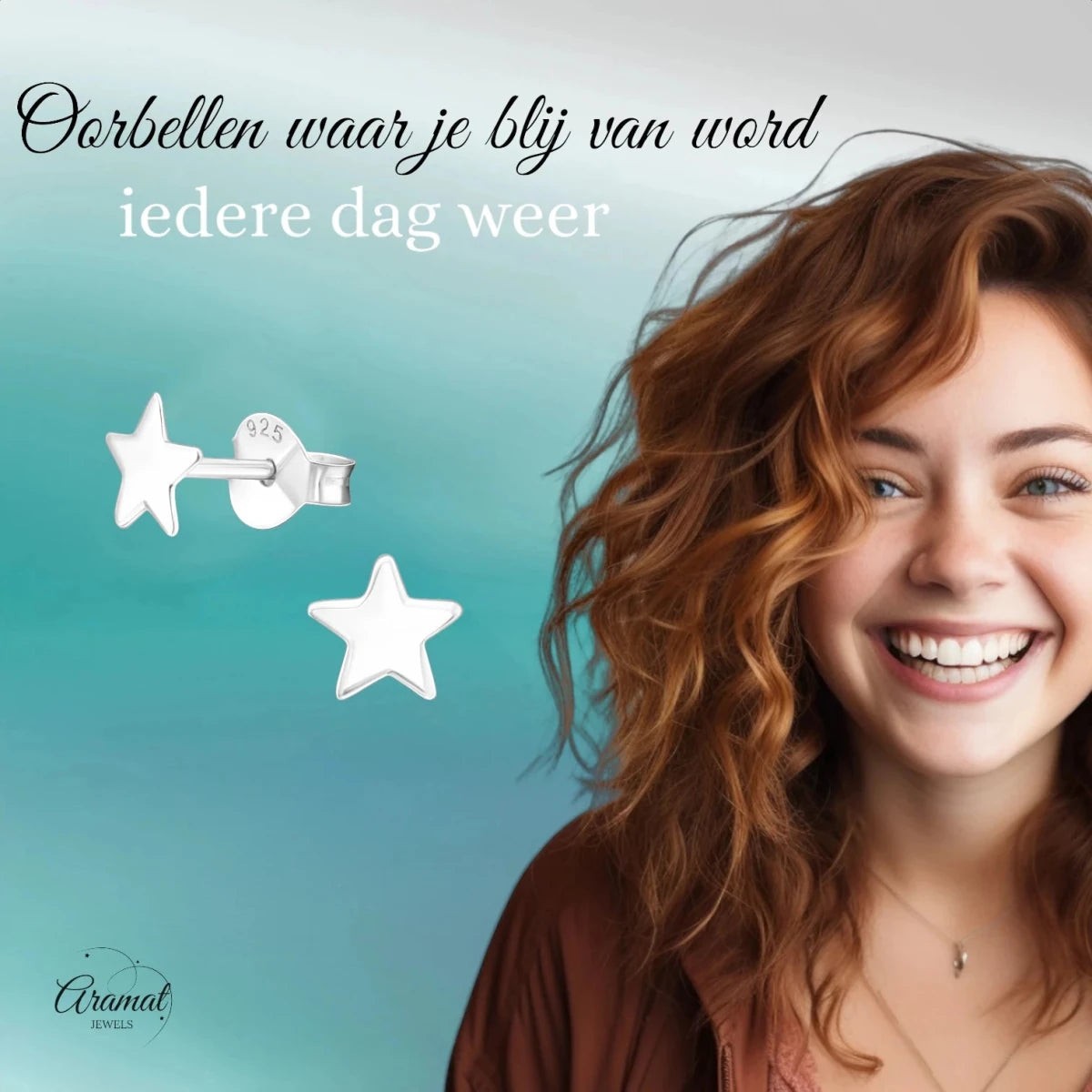 925 Sterling Zilveren Platte Sterretjes Oorknopjes 6mm - Aramat Jewels - Oorbellen - cadeautip