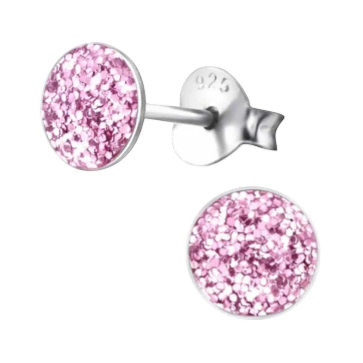 925 Zilveren Kinderoorbellen Paarse Glitter Rond 5mm - Aramat Jewels - Oorbellen - cadeautip
