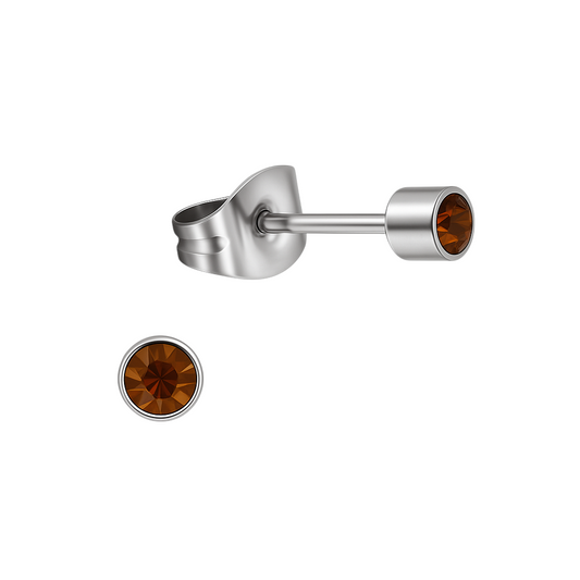 Mini oorstekers topaasbruin kristal – 3mm RVS