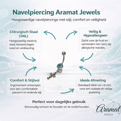 Piercing nombril en zircon bleu clair avec croix