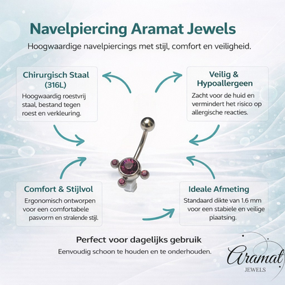 Piercing nombril en zircone violette - Élégant 3 points