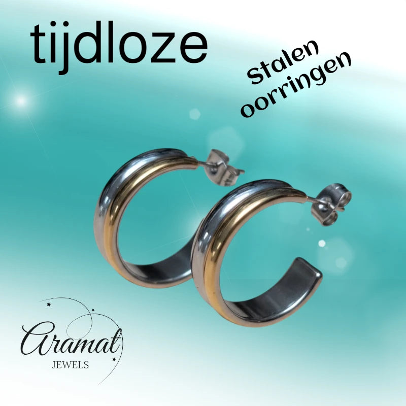 Oorbellen – 23mm Half-Hoop Bicolor RVS Goud/Zilverkleur Dames