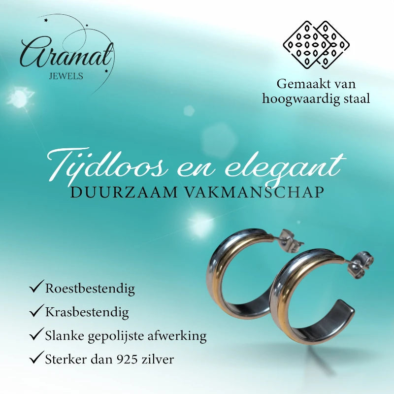 Oorbellen – 23mm Half-Hoop Bicolor RVS Goud/Zilverkleur Dames