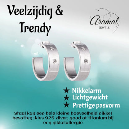 Oorbellen – 23mm Hoepel Creool 2 Zirkonia RVS Zilverkleur Unisex