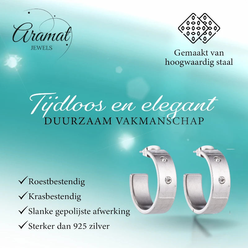 Oorbellen – 23mm Hoepel Creool 2 Zirkonia RVS Zilverkleur Unisex