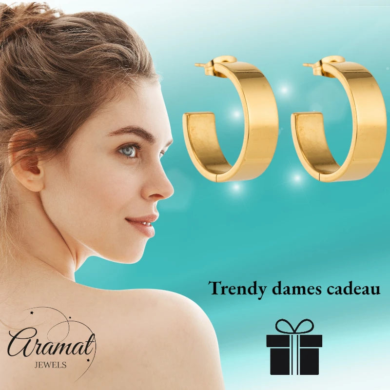 Oorbellen – 23mm Hoepel Creool Glad RVS Goudkleur Modern Unisex