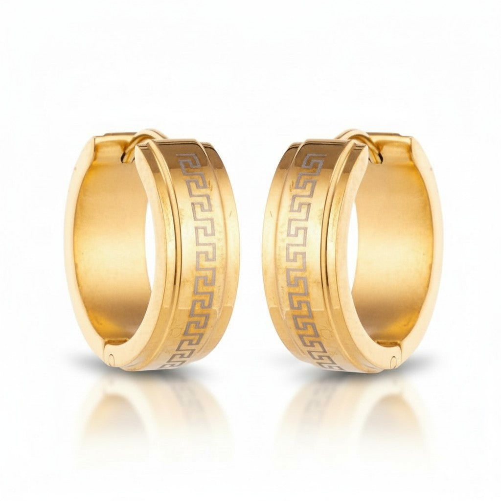 Oorringen – 13mm Mini Creool Grieks Motief RVS Goudkleur Unisex