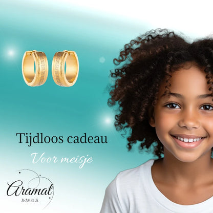 Oorringen – 13mm Mini Creool Grieks Motief RVS Goudkleur Unisex