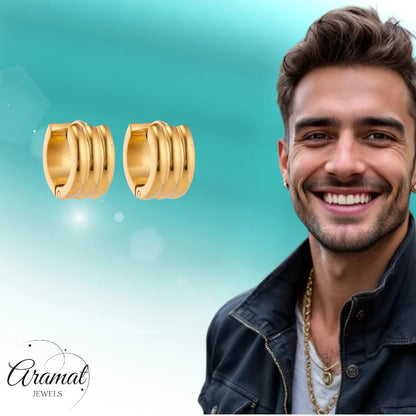 Oorringen – 13mm Mini Creool Streepdesign RVS Goudkleur Unisex