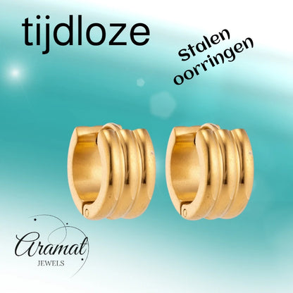 Oorringen – 13mm Mini Creool Streepdesign RVS Goudkleur Unisex