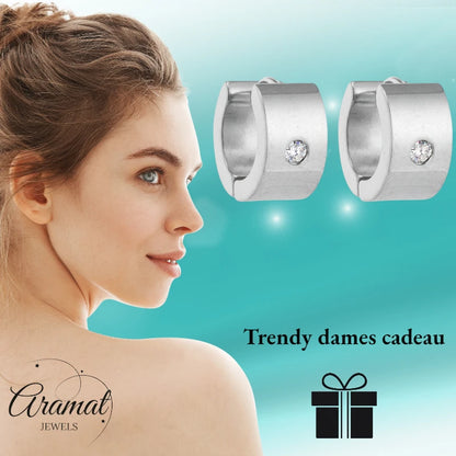 Oorringen – 13mm Mini Creool Zirkonia Accent RVS Zilverkleur Unisex