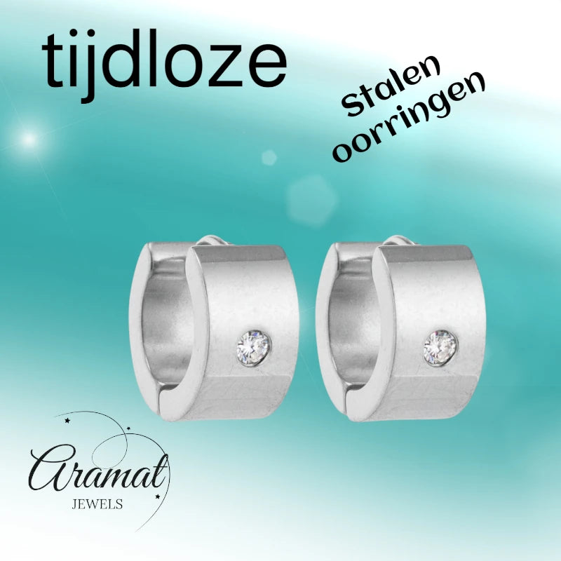 Oorringen – 13mm Mini Creool Zirkonia Accent RVS Zilverkleur Unisex