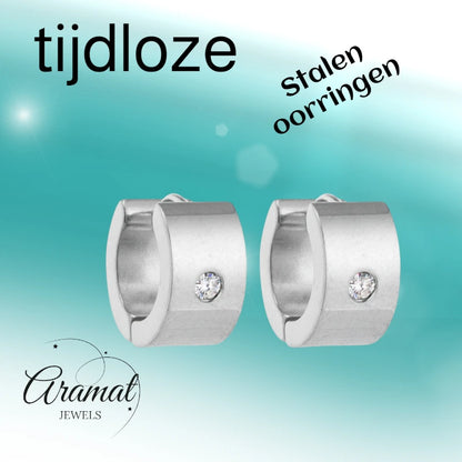 Oorringen – 13mm Mini Creool Zirkonia Accent RVS Zilverkleur Unisex