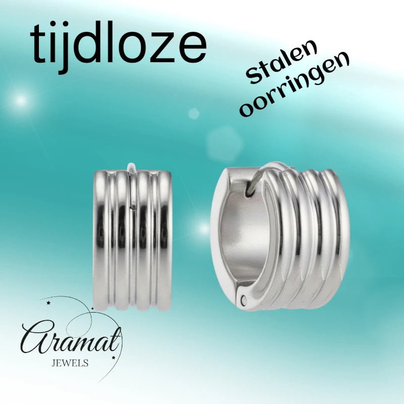 Oorringen – 13mm Mini Huggie Creolen Streep RVS Zilverkleur Unisex/Kind