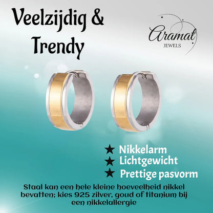 Oorringen – 20mm Bicolor Huggie Creolen Brede Streep RVS Unisex