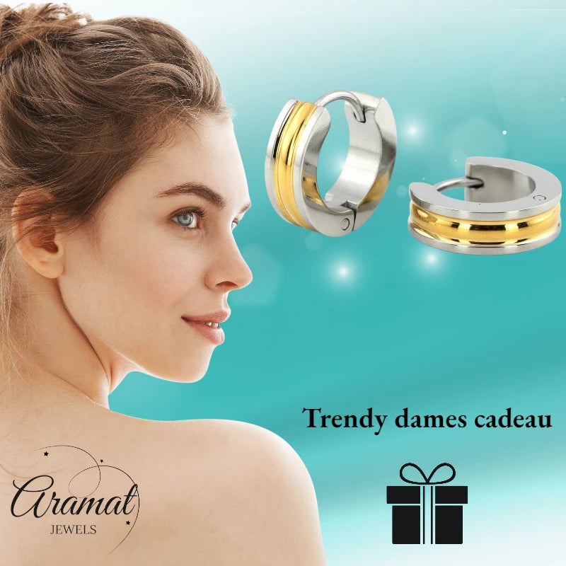 Bicolor Creolen 20mm Goud/Zilver RVS - Huggie Oorringen Unisex