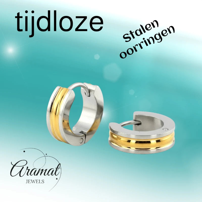 Bicolor Creolen 20mm Goud/Zilver RVS - Huggie Oorringen Unisex
