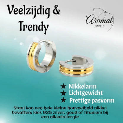 Bicolor Creolen 20mm Goud/Zilver RVS - Huggie Oorringen Unisex