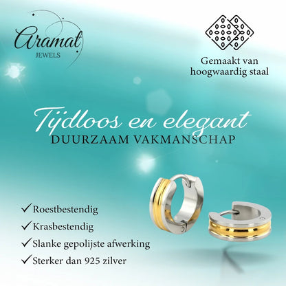 Bicolor Creolen 20mm Goud/Zilver RVS - Huggie Oorringen Unisex