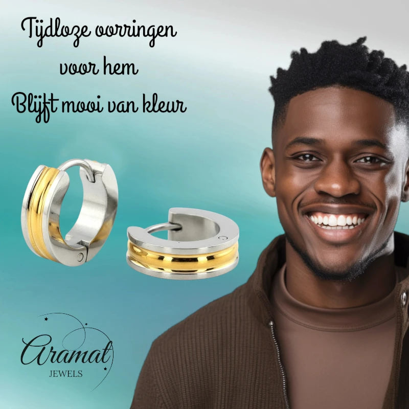 Bicolor Creolen 20mm Goud/Zilver RVS - Huggie Oorringen Unisex