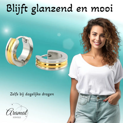 Bicolor Creolen 20mm Goud/Zilver RVS - Huggie Oorringen Unisex