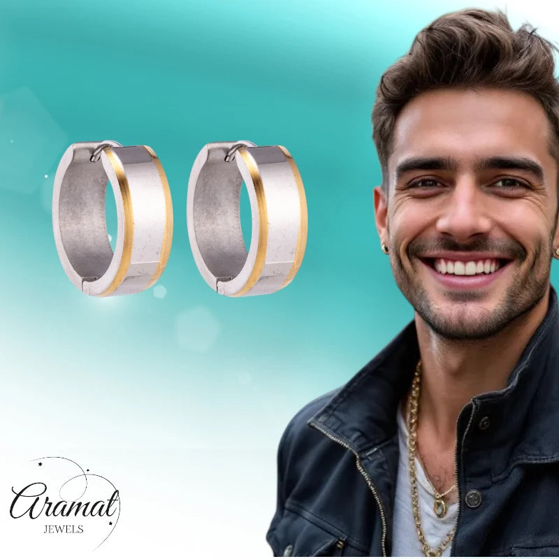 Oorringen – 20mm Bicolor Streep RVS Zilver/Goudkleur Unisex